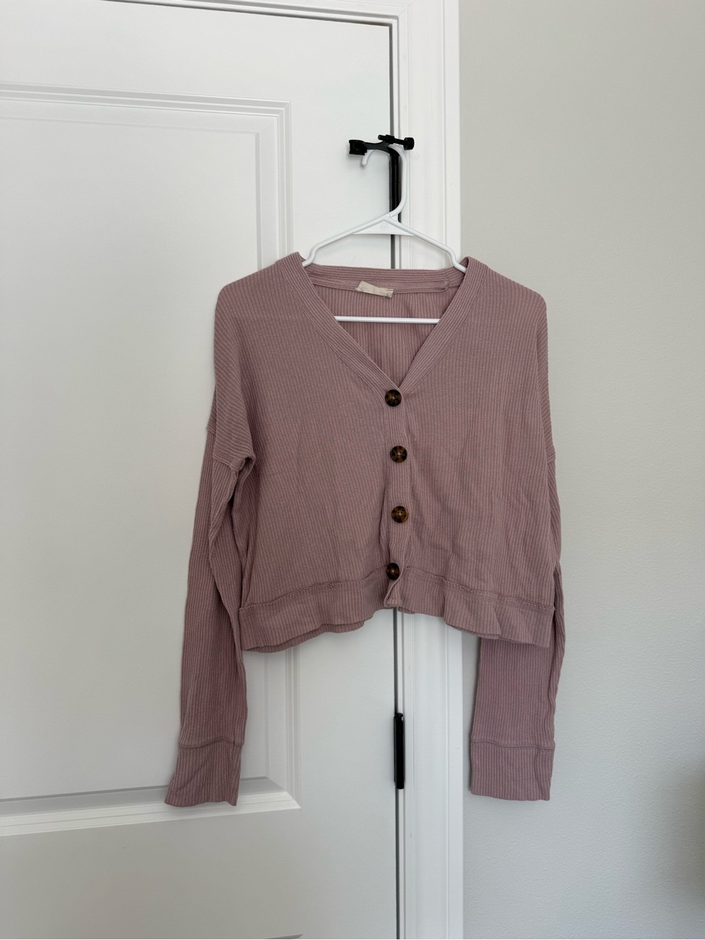 Altar'd State Mauve Ribbed V-Neck Button Top